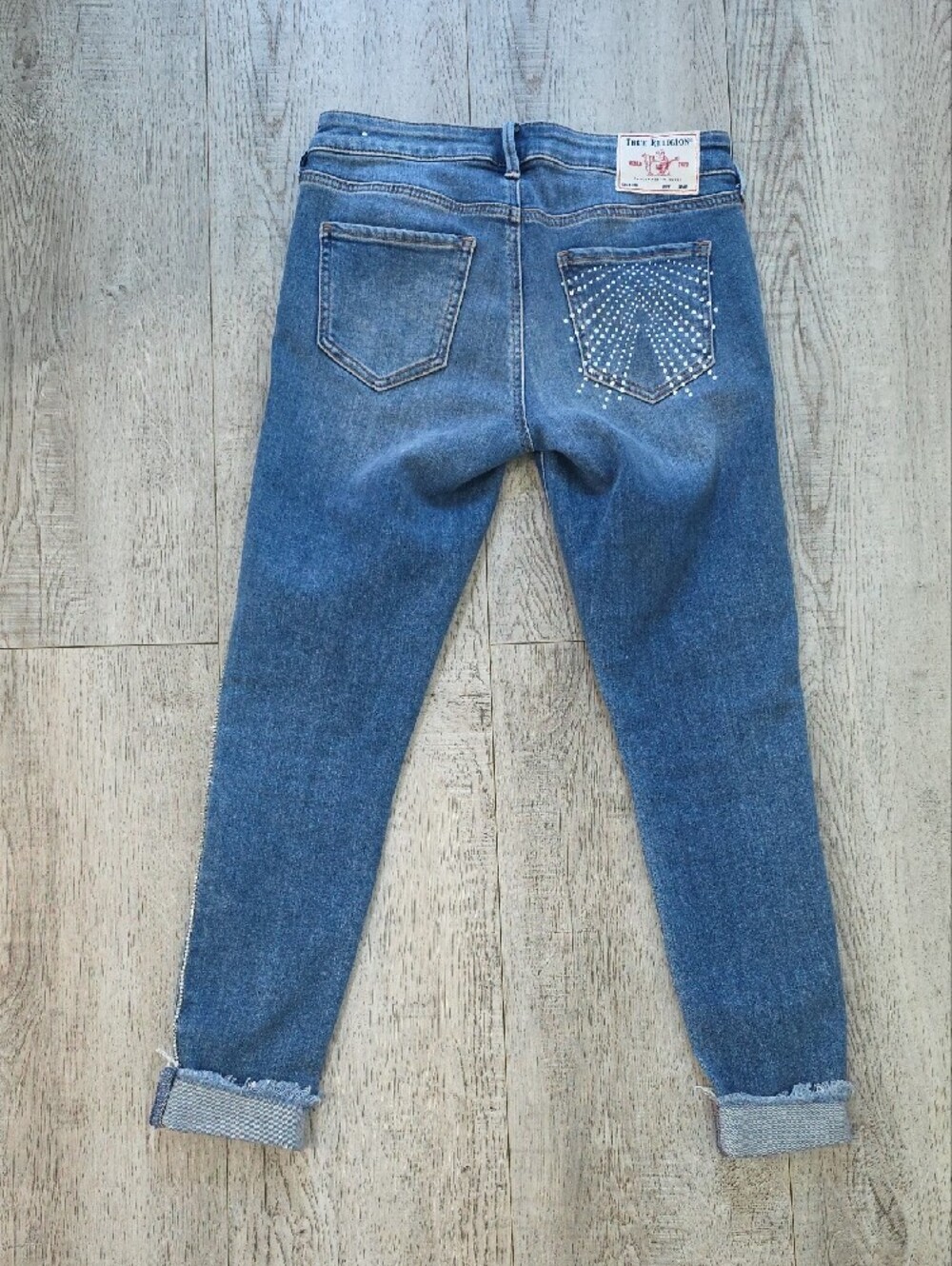 True Religion Women's Medium Blue Boyfriend Jeans with Side Embellishment - Picture 2 of 12